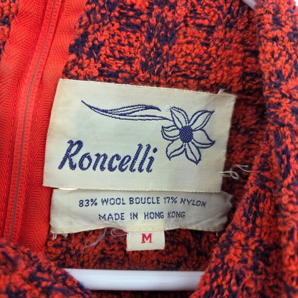 VTG RONCELLI MEDIUM 70'S WOOL BOUCLE KNIT MOCK NECK LONG SLEEVE SWEATER DRESS - Picture 3 of 4